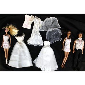 Barbie Wedding Dress Lot Princess Bride Angel Veil  Bridesmaid Groom Ken Tuxedo